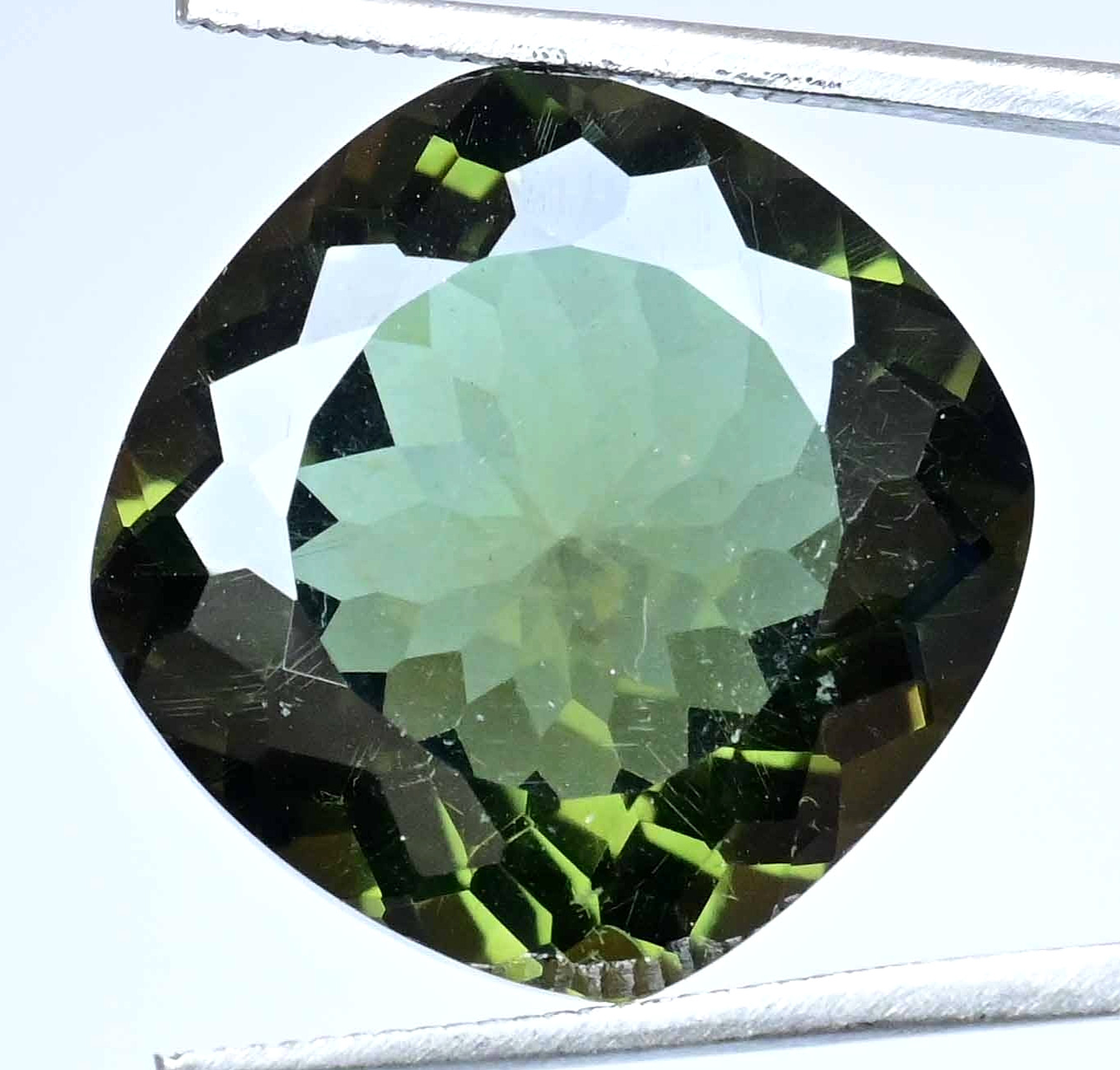 Stunning Natural Greenish Moldavite 25.05 Ct Cushion Cut Certified Rare Gemstone