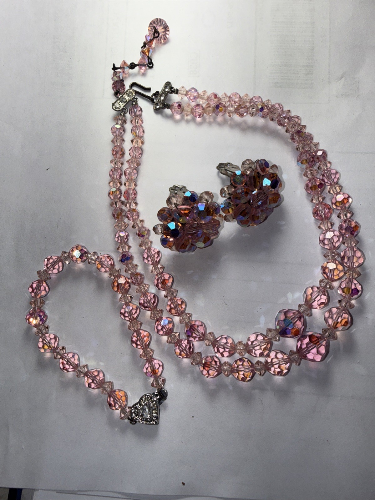 Necklace Bracelet Earrings Set Pink AB Crystal Vintage Marriage?
