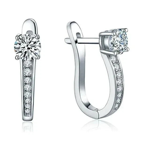 1.50 Ct Round Lab Created Diamond Women’s Huggie Earrings 14K White Gold Plated