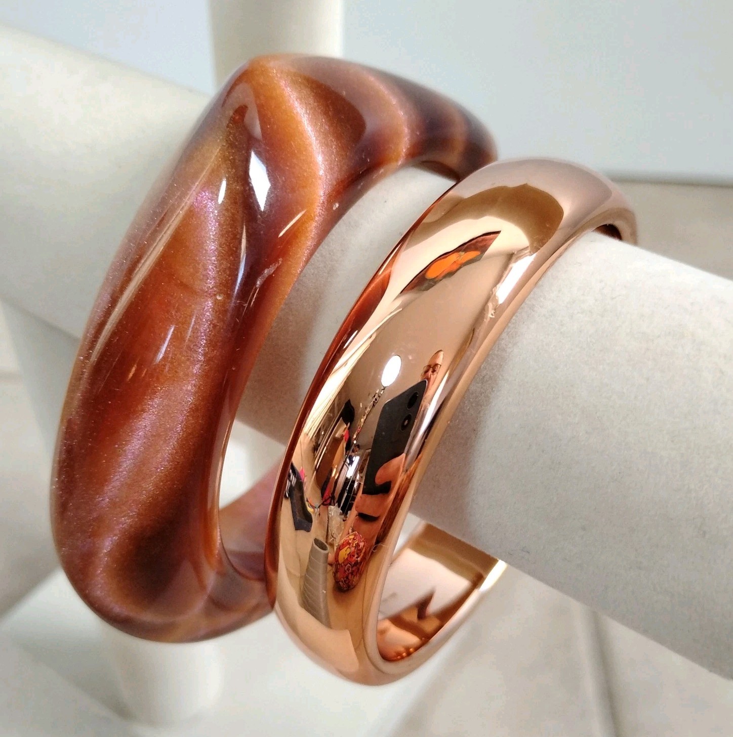Copper Tone Bangle Bracelet Stack Lot Of 2 Shimmer Set Sz 7.75/8