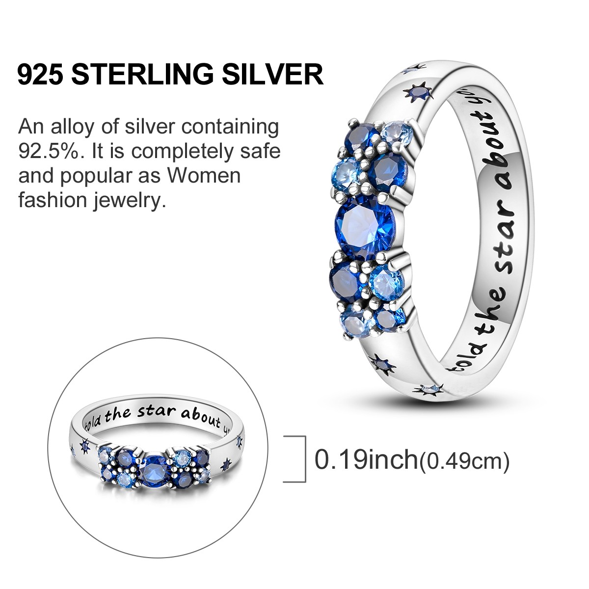 LAZA 925 Sterling Silver Ring Star Password Blue AAA CZ for Women Jewelry