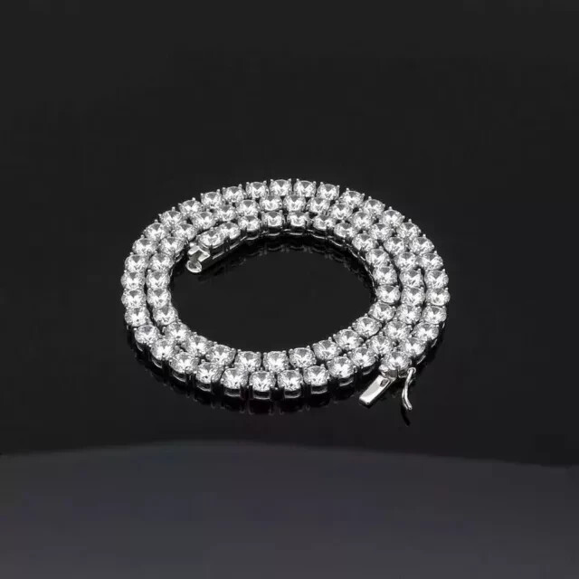 20 Ct Round Cut Lab-Created Diamond Men’s Tennis Necklace 14K White Gold Plated