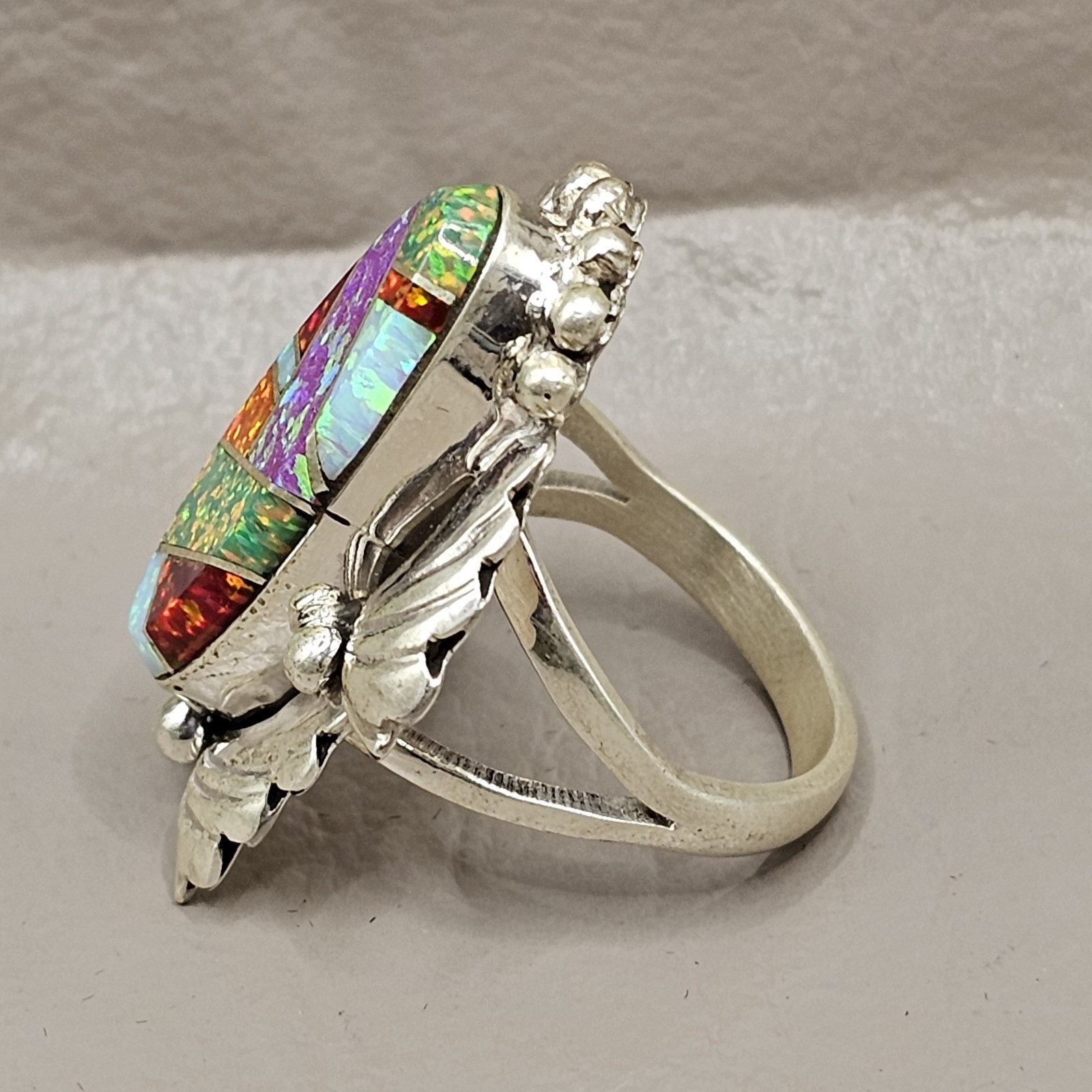NEW! Zuni Made Opal Inlay Sterling Silver Statement Ring Size 8.5 Signed