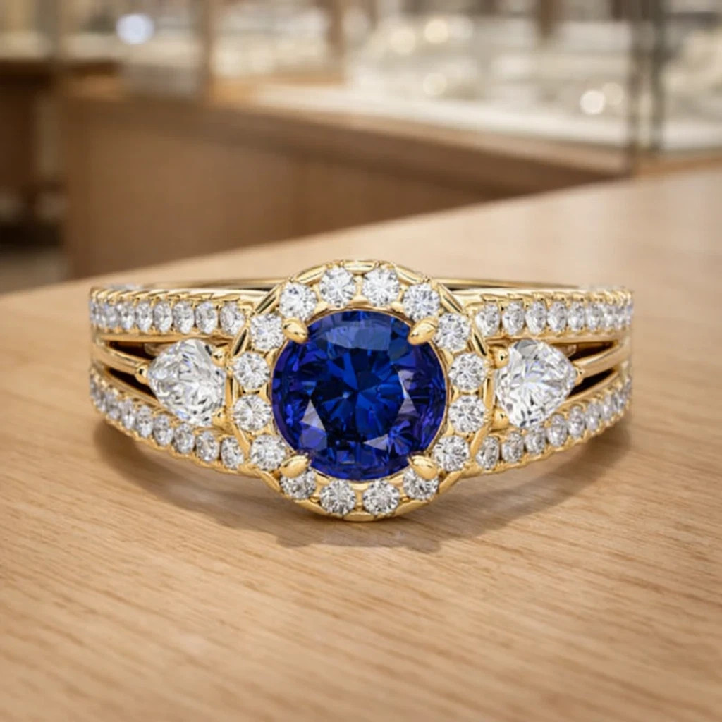 3.00 Ct Round Cut Natural Sapphire & Diamond Wedding Ring 14K Yellow Gold Sz 7