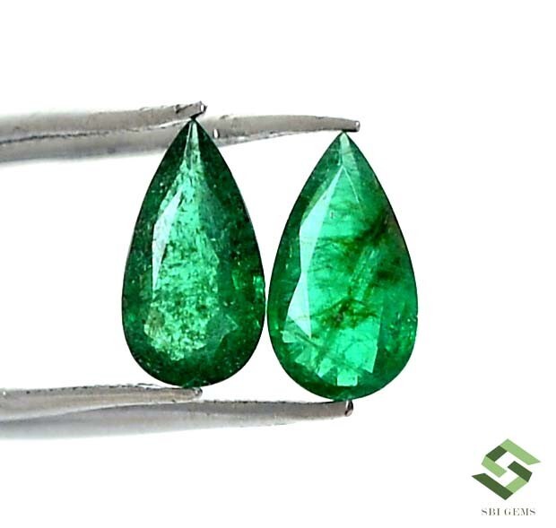 8.5×4.75×2.75 mm Natural Emerald Loose Gemstone Pear Cut Faceted Pair 1.35 Cts