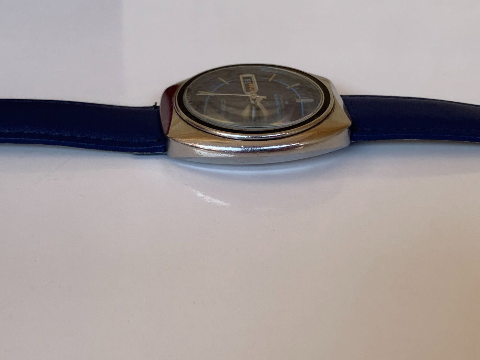 Vintage Seiko 5 Sports 6319-8070 Watch 1970s Blue Dial UFO Automatic 41mm Jumbo