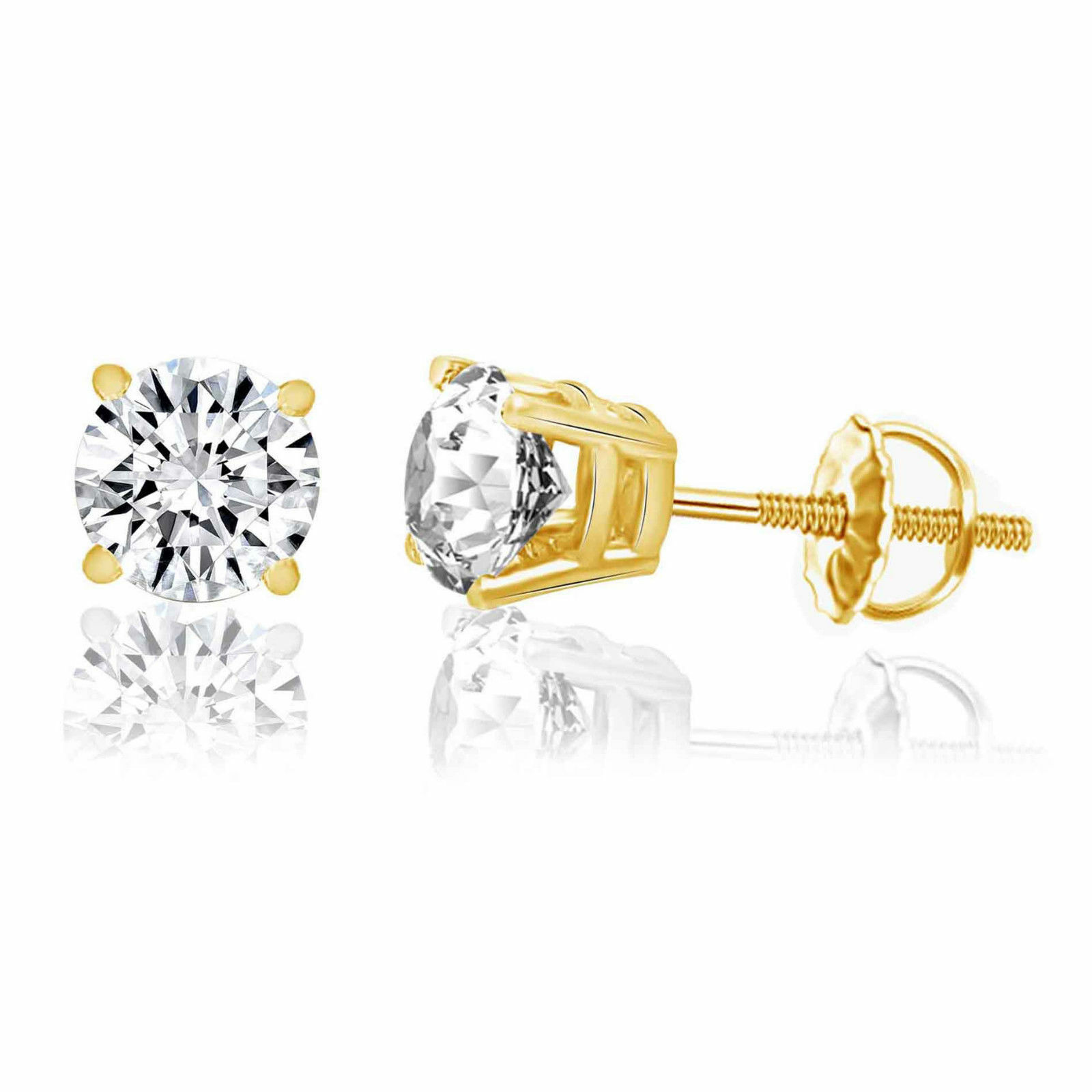 3.5 Ct Round Diamond Simulated Stud Earrings 14k Yellow Gold With Screw Back