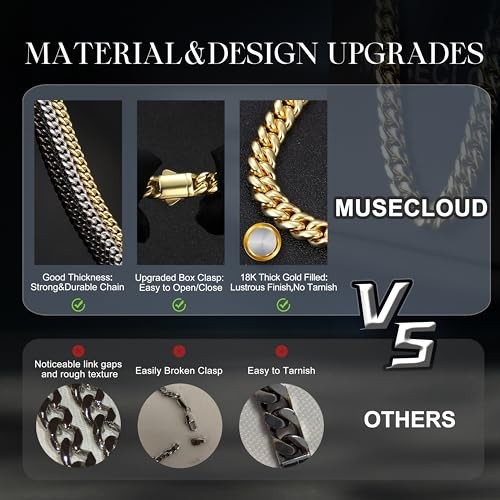 Gold Cuban Link Chain for Men Mens 20 in (51 cm) 8mm Width – 18K Gold Plated