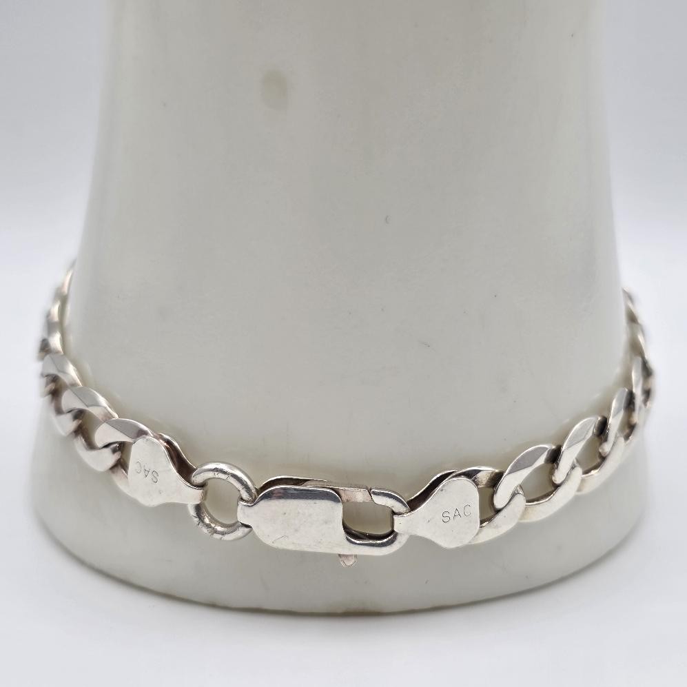 SAC 8″ 925 Sterling Silver 7.5mm Diamond-Cut Curb Link Chain Bracelet ITALY