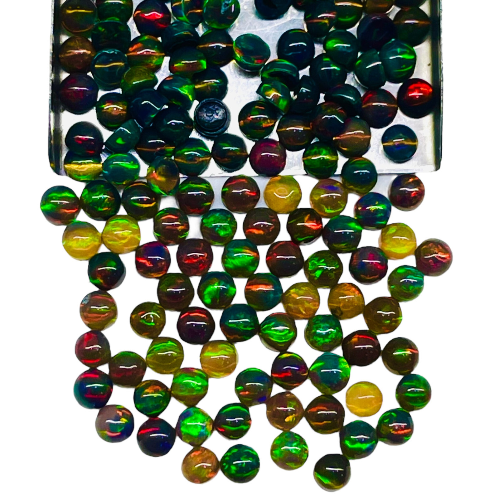 60 Pcs Natural Ethiopian Black Opal 3.2mm Round Flashy Loose Cabochon Gemstones