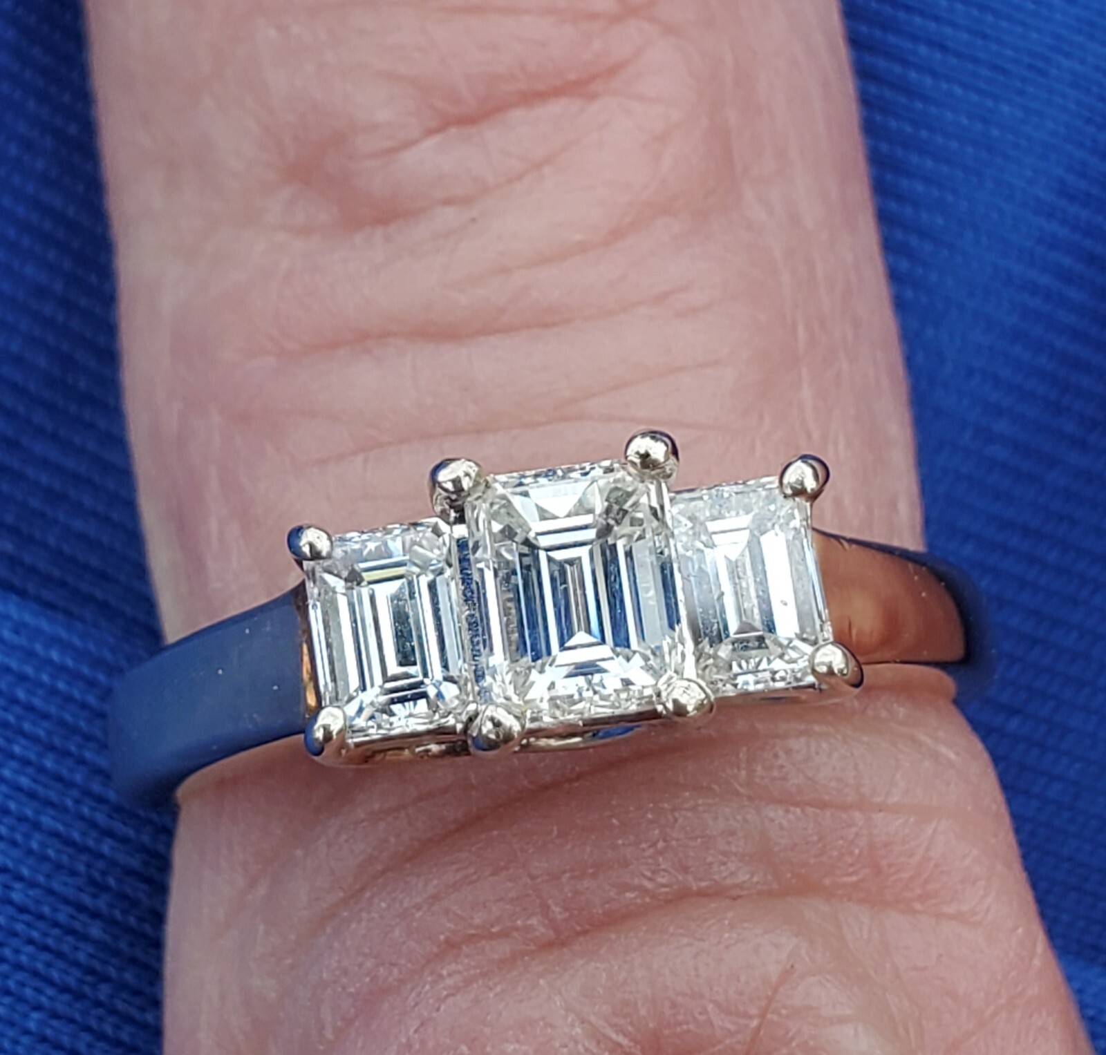 Original EARTH MINED DIAMOND Emerald cut Deco Engagement Ring Vintage 3 stone 7