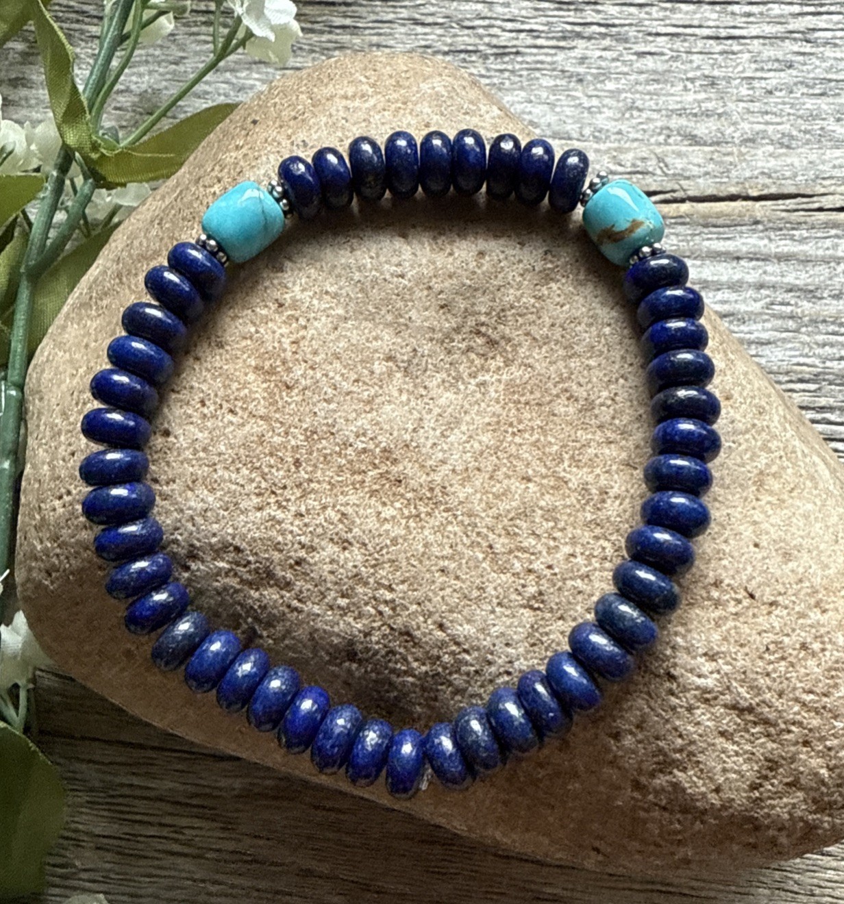 Lapis Turquoise 6.5 Inch Stretch Elastic Stretchy Bead Bracelet Gift