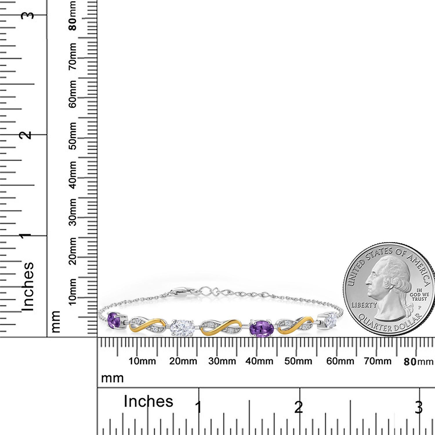 925 Silver and 10K Yellow Gold Bracelet Amethyst Moissanite (1.95 Cttw)