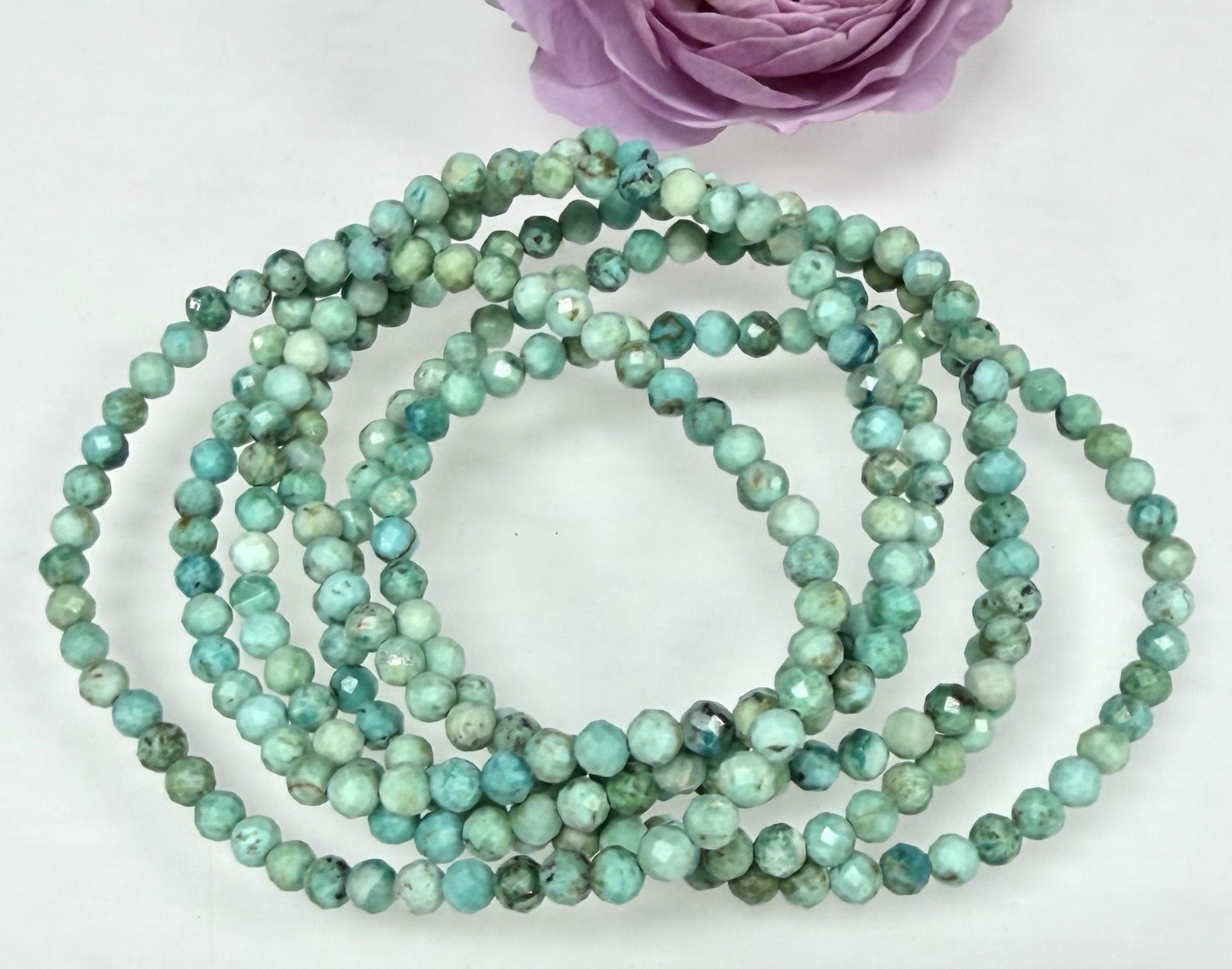 Wholesale 6 Pcs Natural Turquoise 4mm Faceted 7.5” Stretch Bracelet