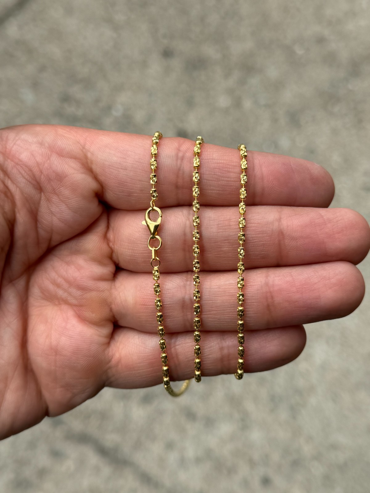 14K Gold Plated Over 925 Silver Italian Barrel Moon Cut Station Chain Necklace