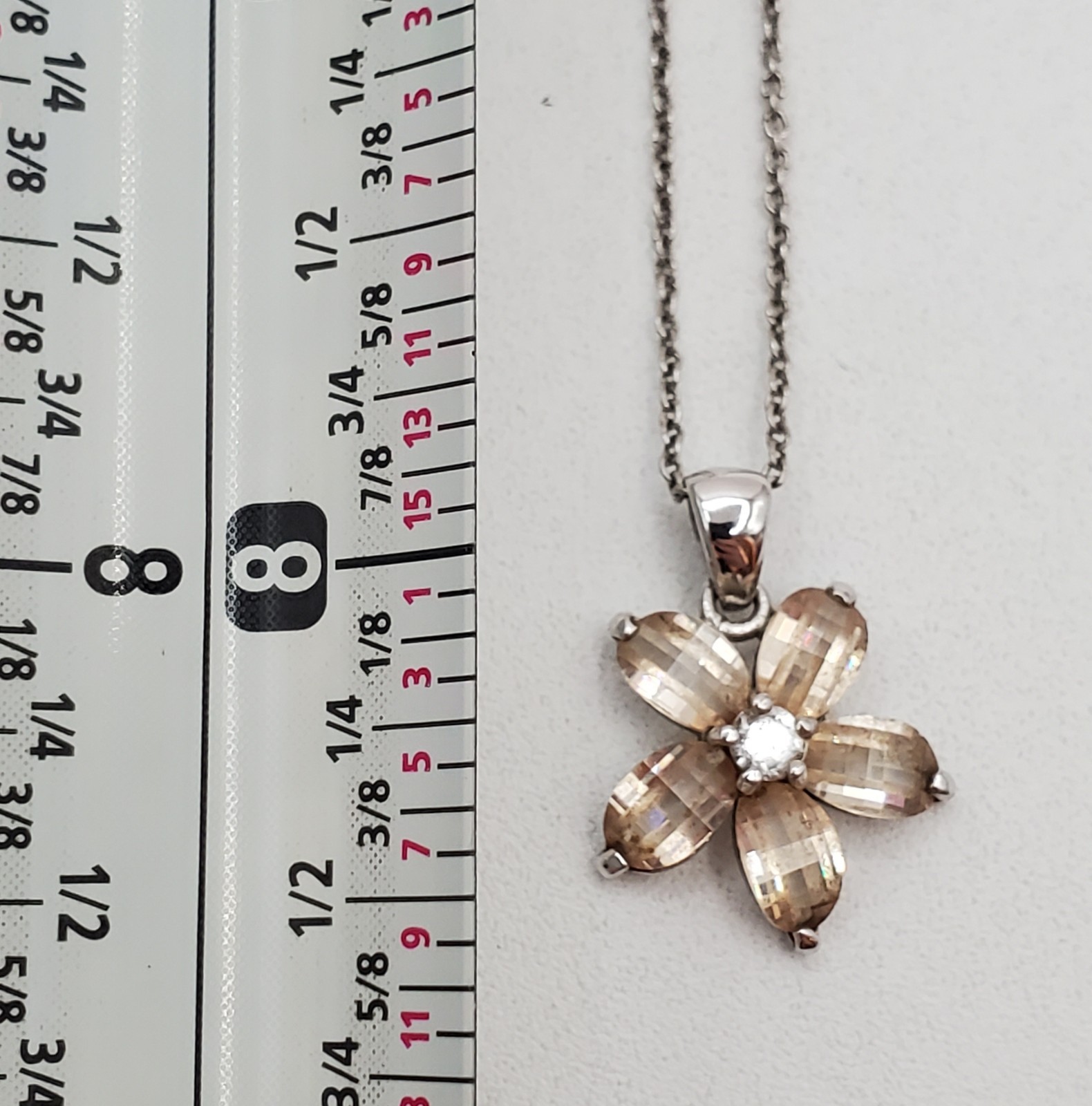 VTG 925 Champagne Flower 16in Necklace Sterling Silver 2.82gtw Open Back Estate