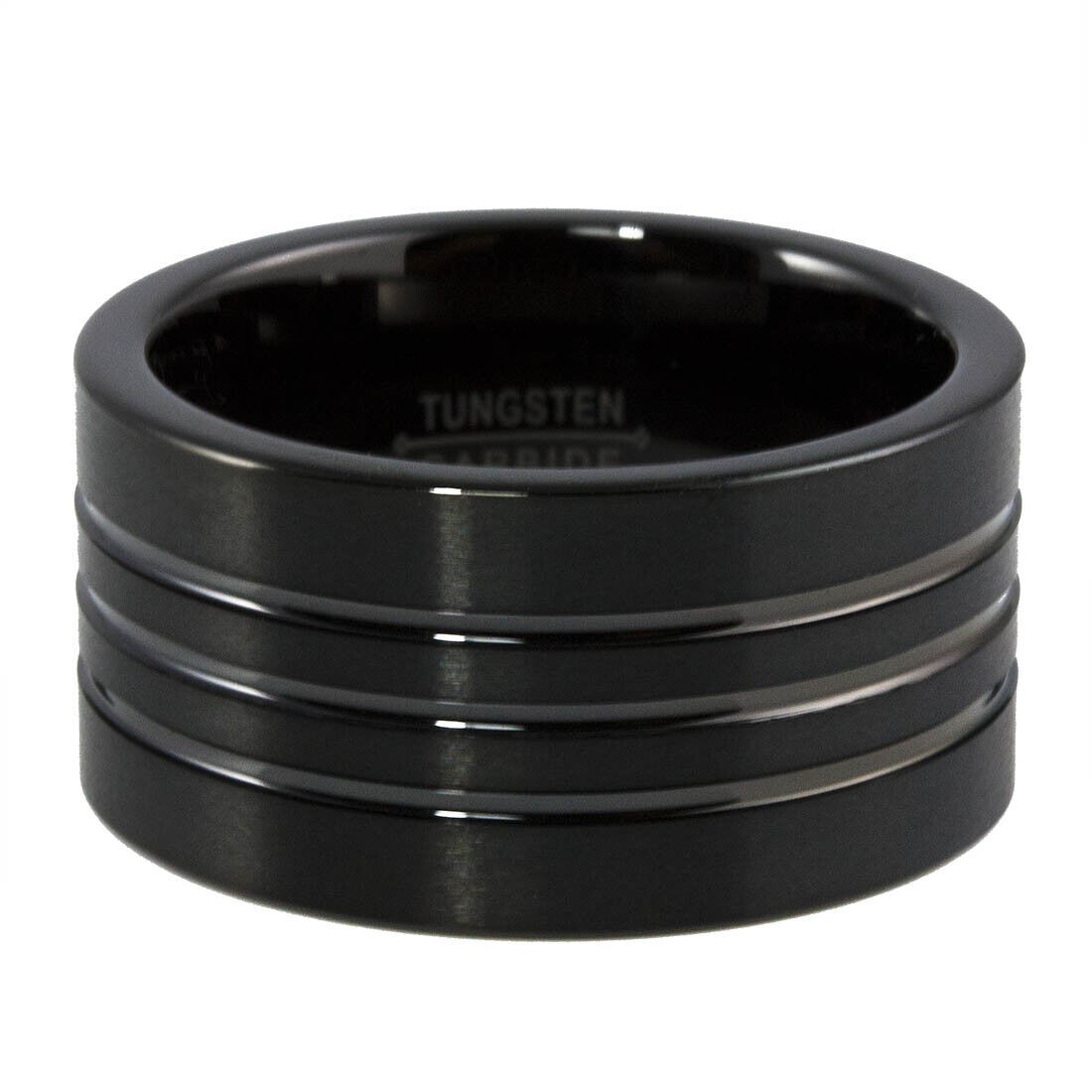 12MM Black IP Ring Brushed Channel Tungsten Carbide Mens Wedding Size 14 or 15