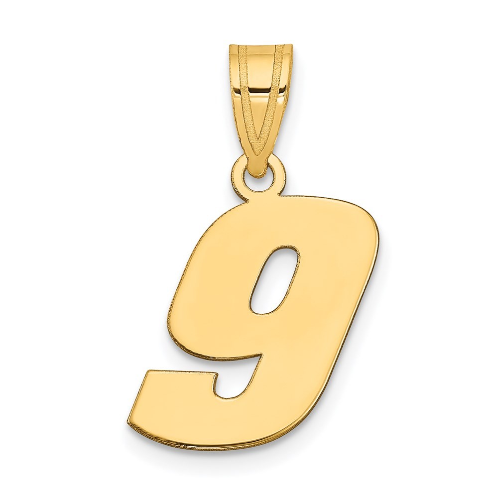 14k Yellow Gold Polished Block Number 9 Fancy Charm Pendant L-17.95mm, W-14.43mm