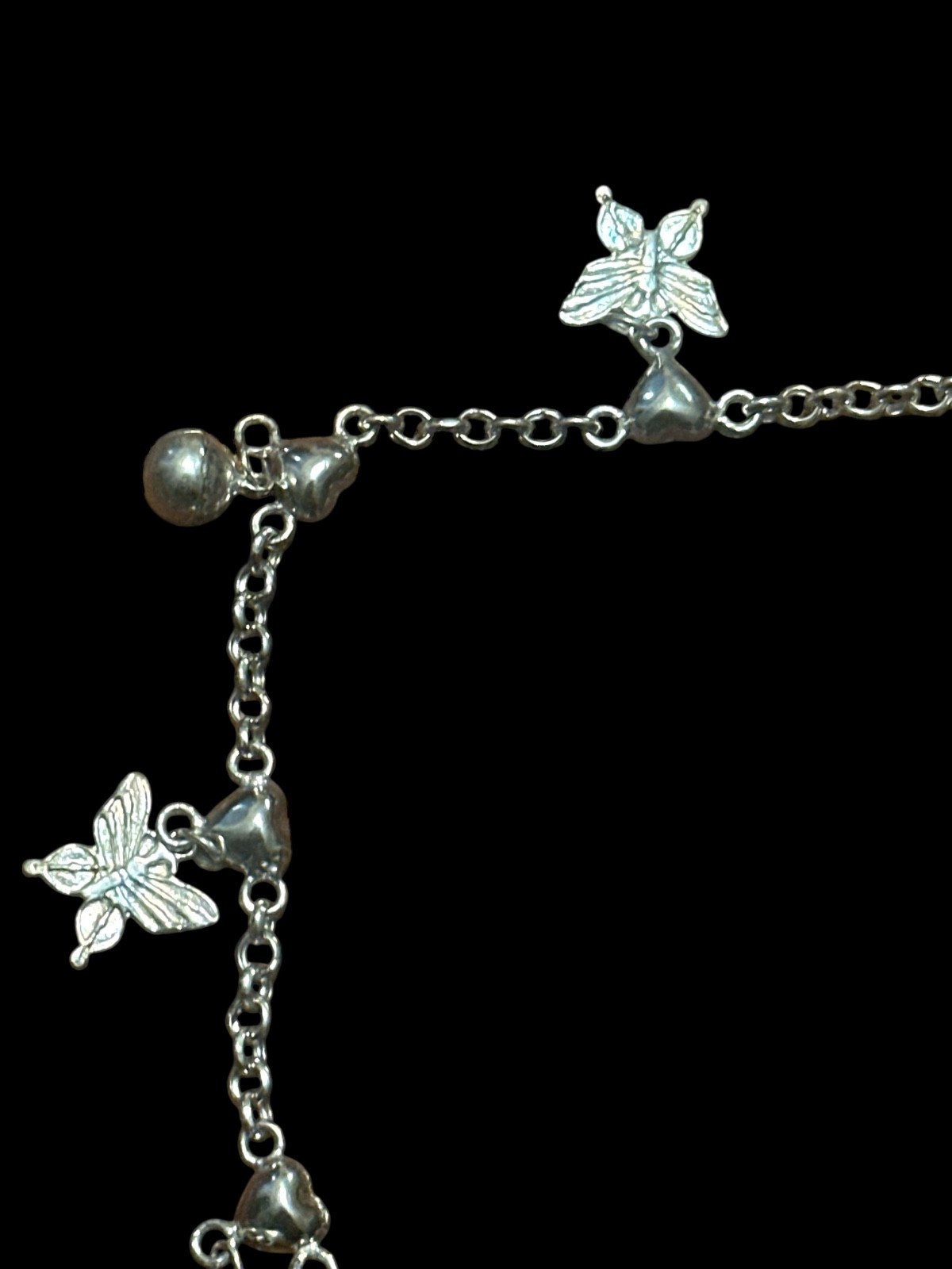 Sterling Silver Anklet- .925- BUTTERFLIES- BALLS- charms 10″ inches long