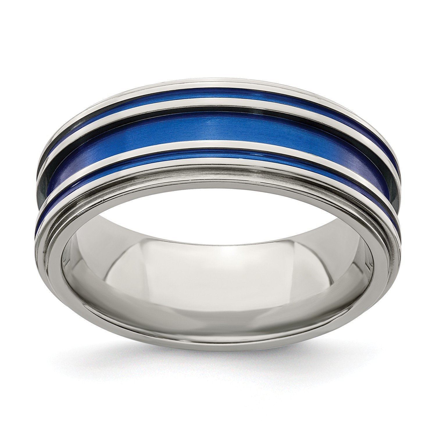 Edward Mirell Titanium 8mm Blue Anodized Multi Groove Wedding Band Sizes 7 to 13
