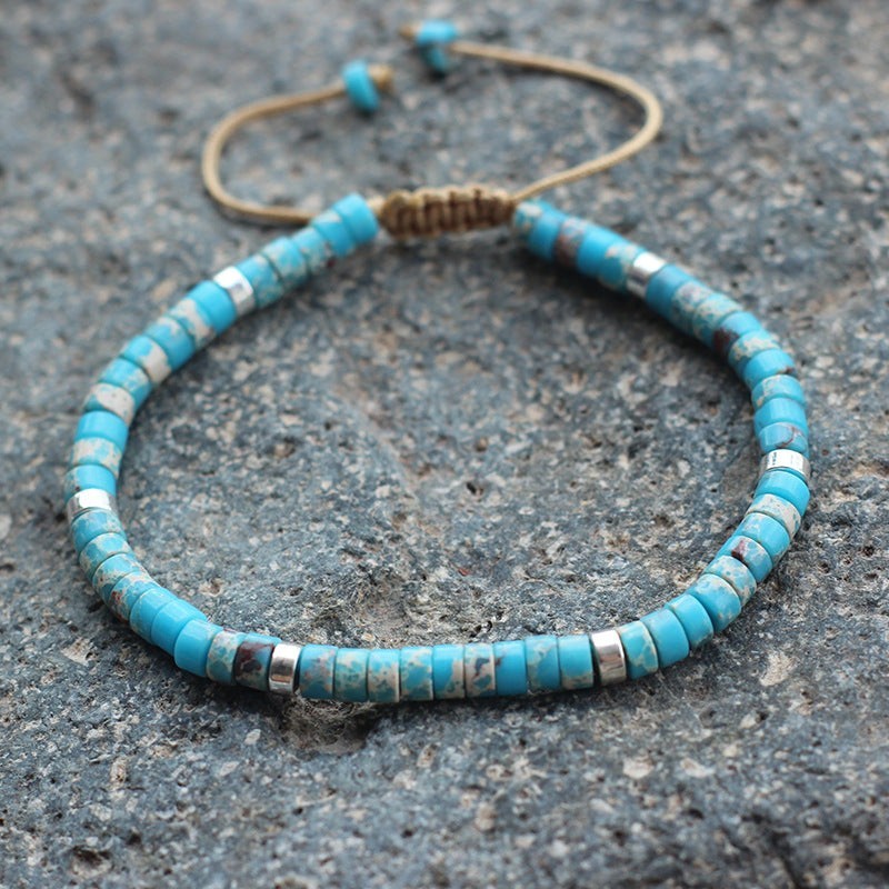 Natural Turquoise Jasper Stone Dainty Bracelet Boho Gemstone Bracelet Gift
