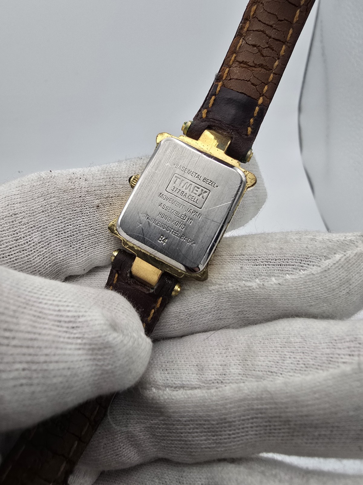 Timex Women’s Quartz Analog Square Gold Tone White Roman Dial Brown Leather