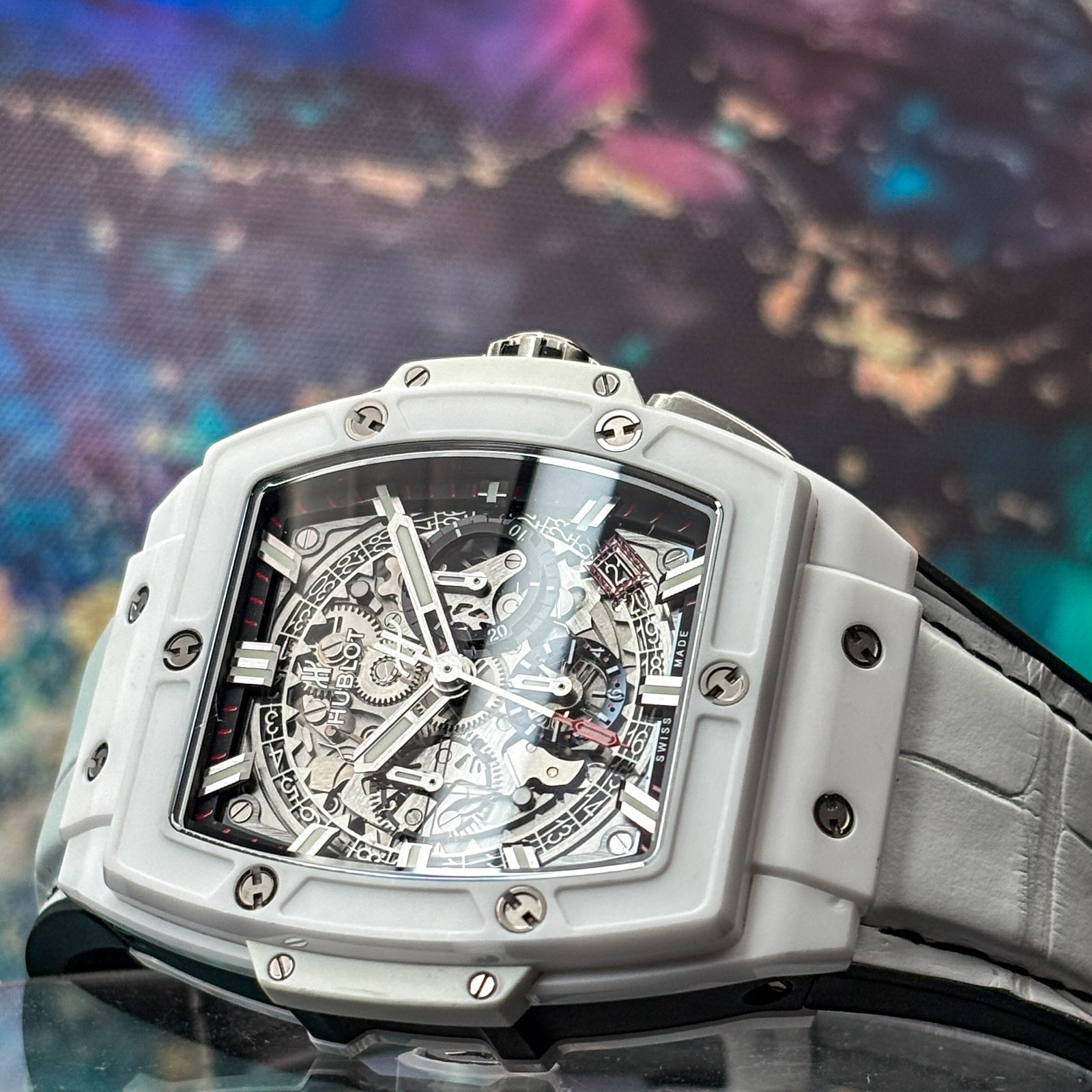 Hublot Spirit of Big Bang White Ceramic Alligator 42mm Skeleton 641.HX.0173.LR