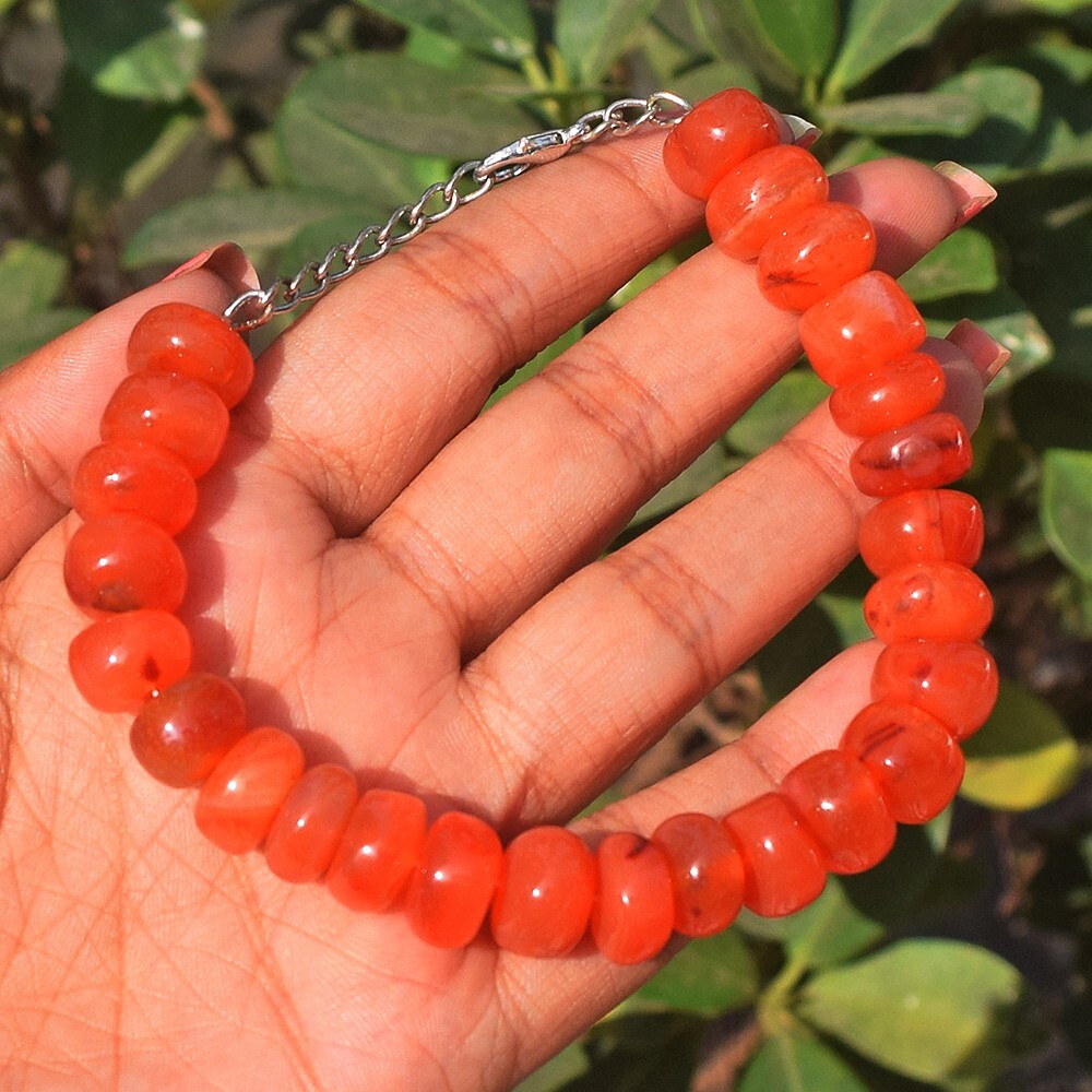 190.00 Cts Orange Carnealian Round Shape Beaded Beautiful Bracelet VK 31 E565