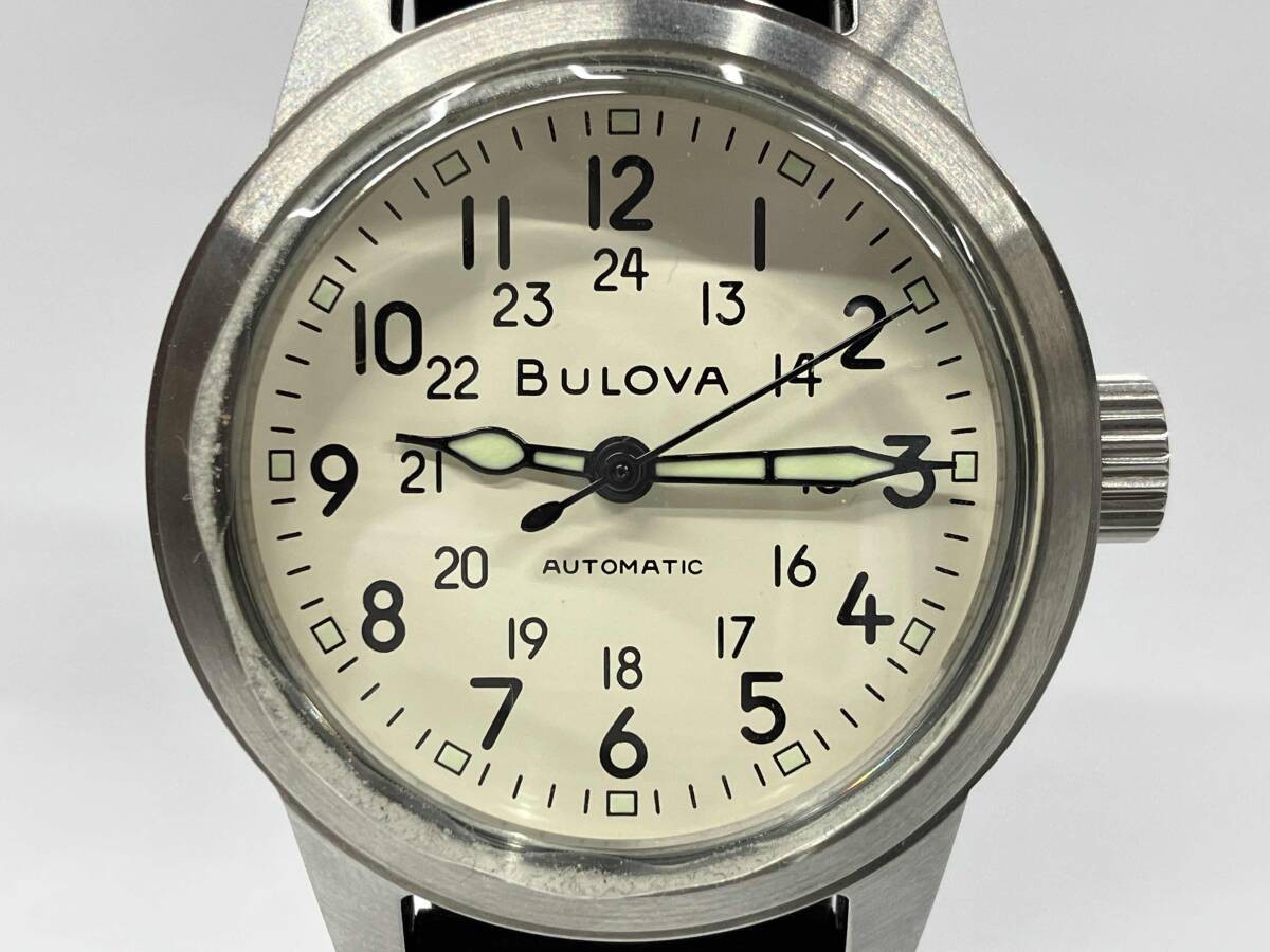 Bulova 96A246 Automatic Watch Cream Dial Leather Band