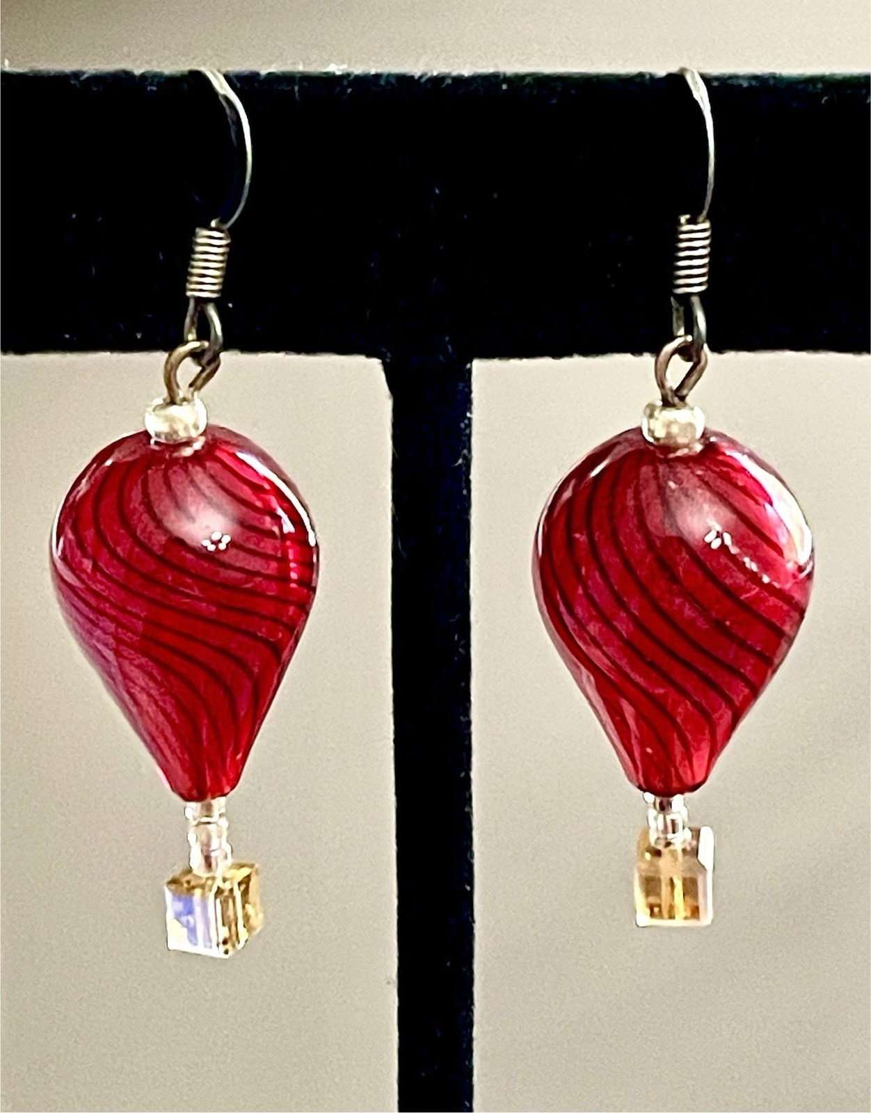 Vintage Artisan Hot Air Balloon Dangle Earrings Aurora Borealis AB Lampwork EUC