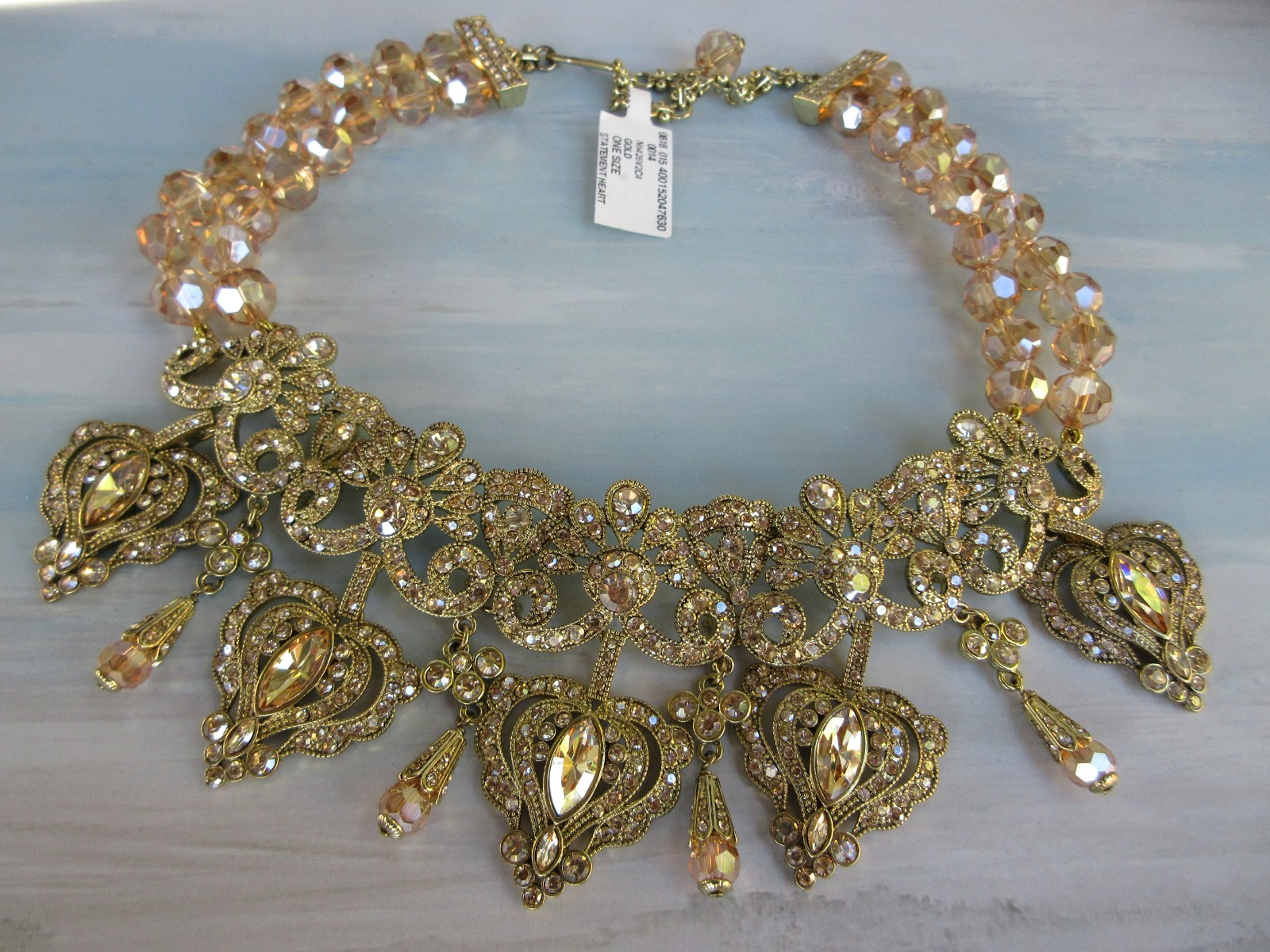 Heidi Daus Necklace Statement Heart Pendant 19 Inch Gold Brass Ox NWT