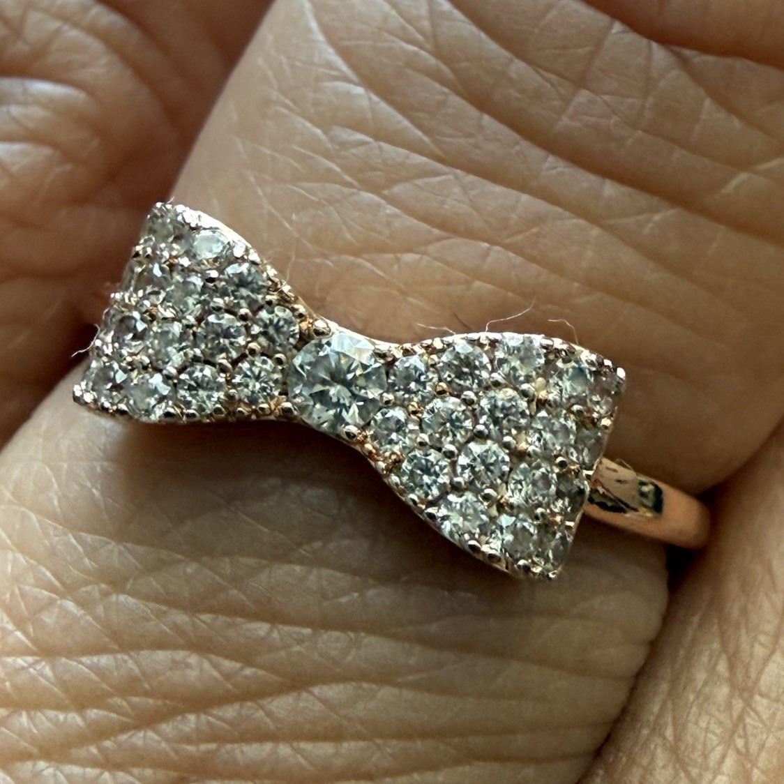 Rose Gold Tone Bow Pavé Cubic Zirconia Stackable Band Ring Size 7 White Stone