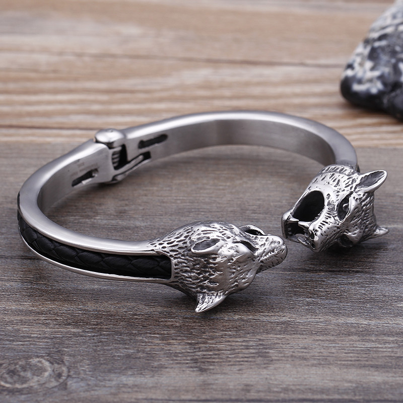 8*67mm Pure stainless steel Gothic bracelet Biker Wolf Cuff Bangle Mens gifts