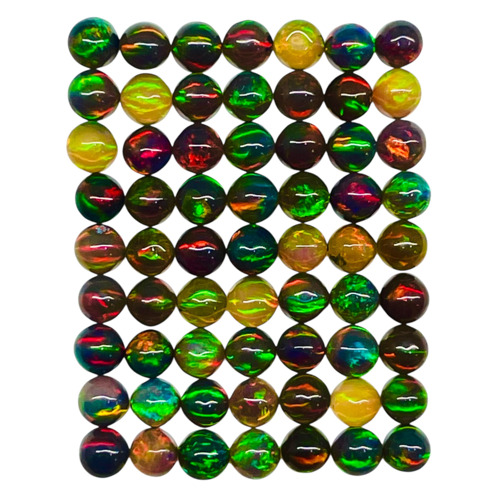 60 Pcs Natural Ethiopian Black Opal 3.2mm Round Flashy Loose Cabochon Gemstones