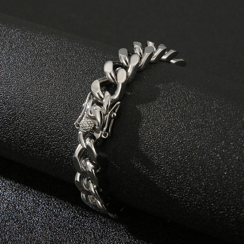 12mm 8.66” pure stainless steel cuban curb link chain bracelet bangle silver