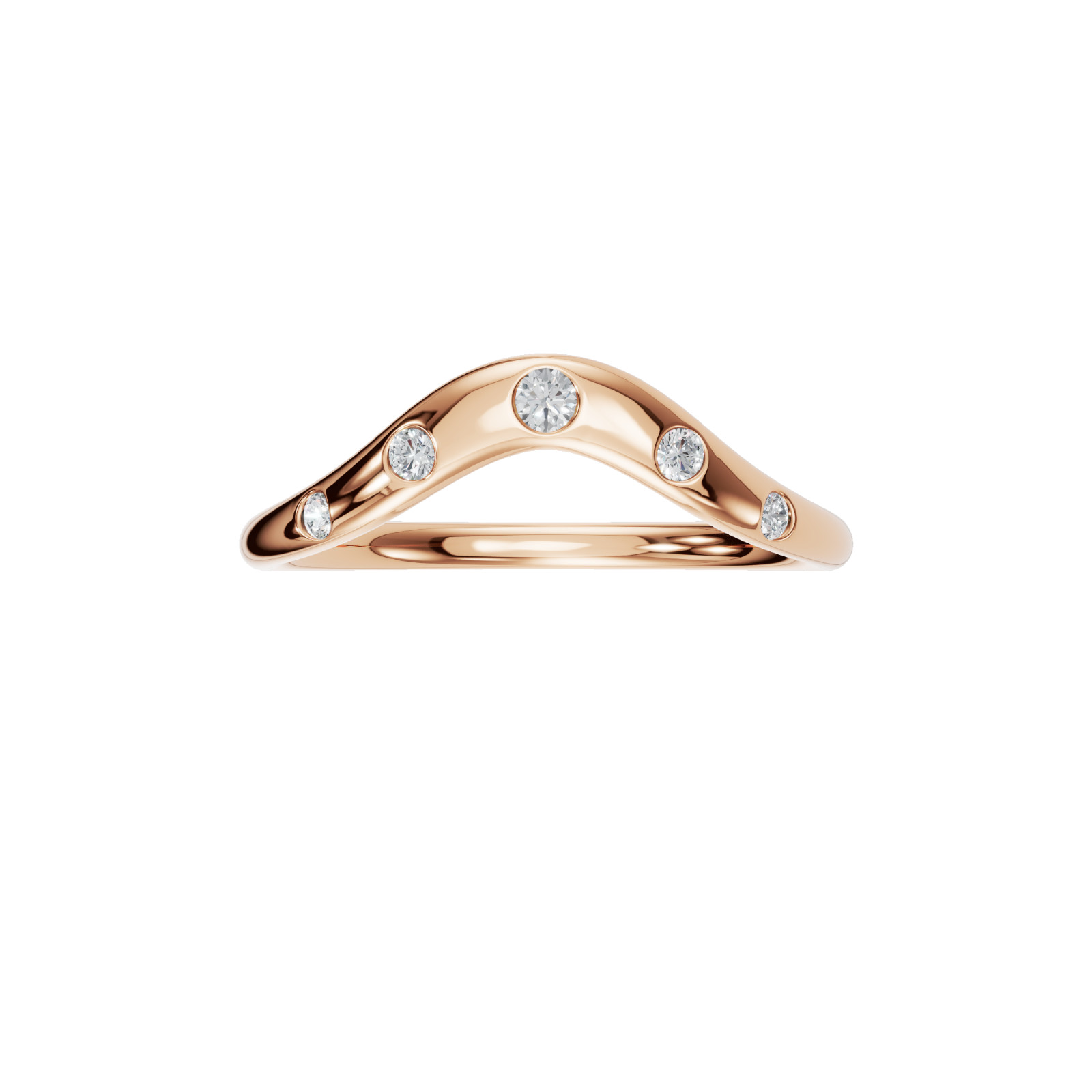 Lab Grown Diamond Wave Ring 14K Yellow Gold Curved Stackable Wedding Band