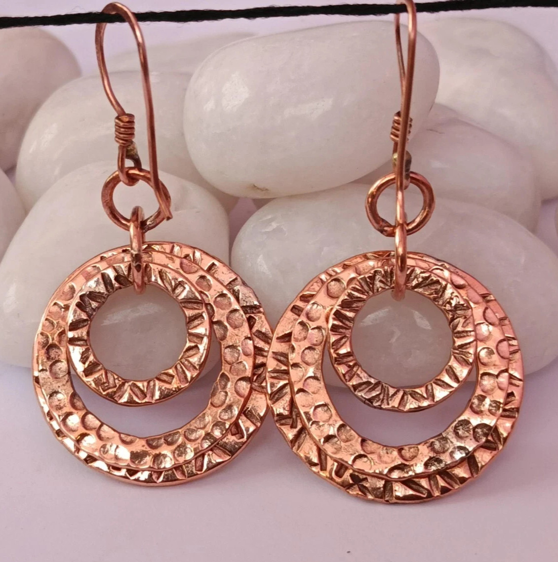 1 Pair Pure Copper Healing Circle Hook Earrings, Jewelry Spiritual Kriya