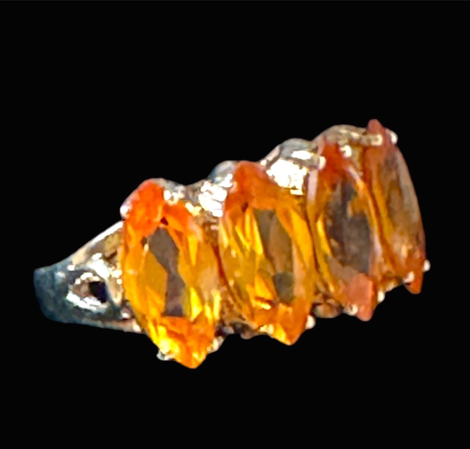 14K SOLID YELLOW GOLD 4 X 10MM ORANGE SAPPHIRE MARQUISE STATEMENT RING SIZE 5.5