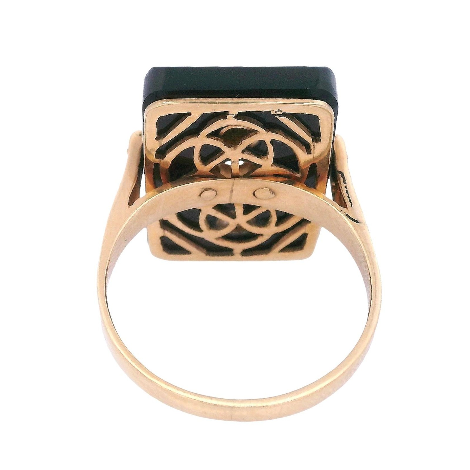 Art Deco 18kt yellow Gold Ring with Onyx & Diamonds