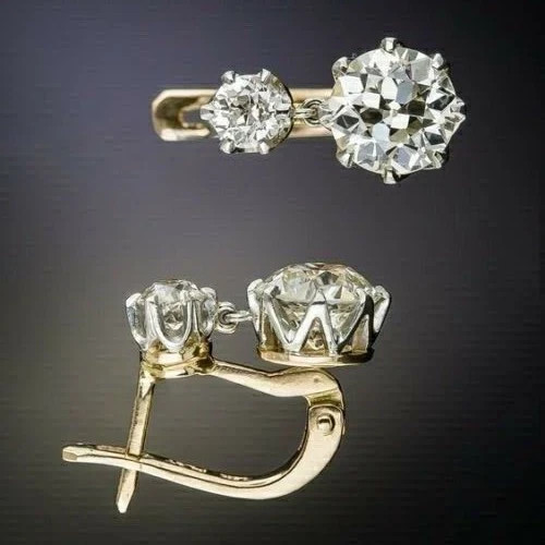 Two Stone Stud Earring 2CT Round Cut Lab Created 14K Two Tone Gold Plated Silver