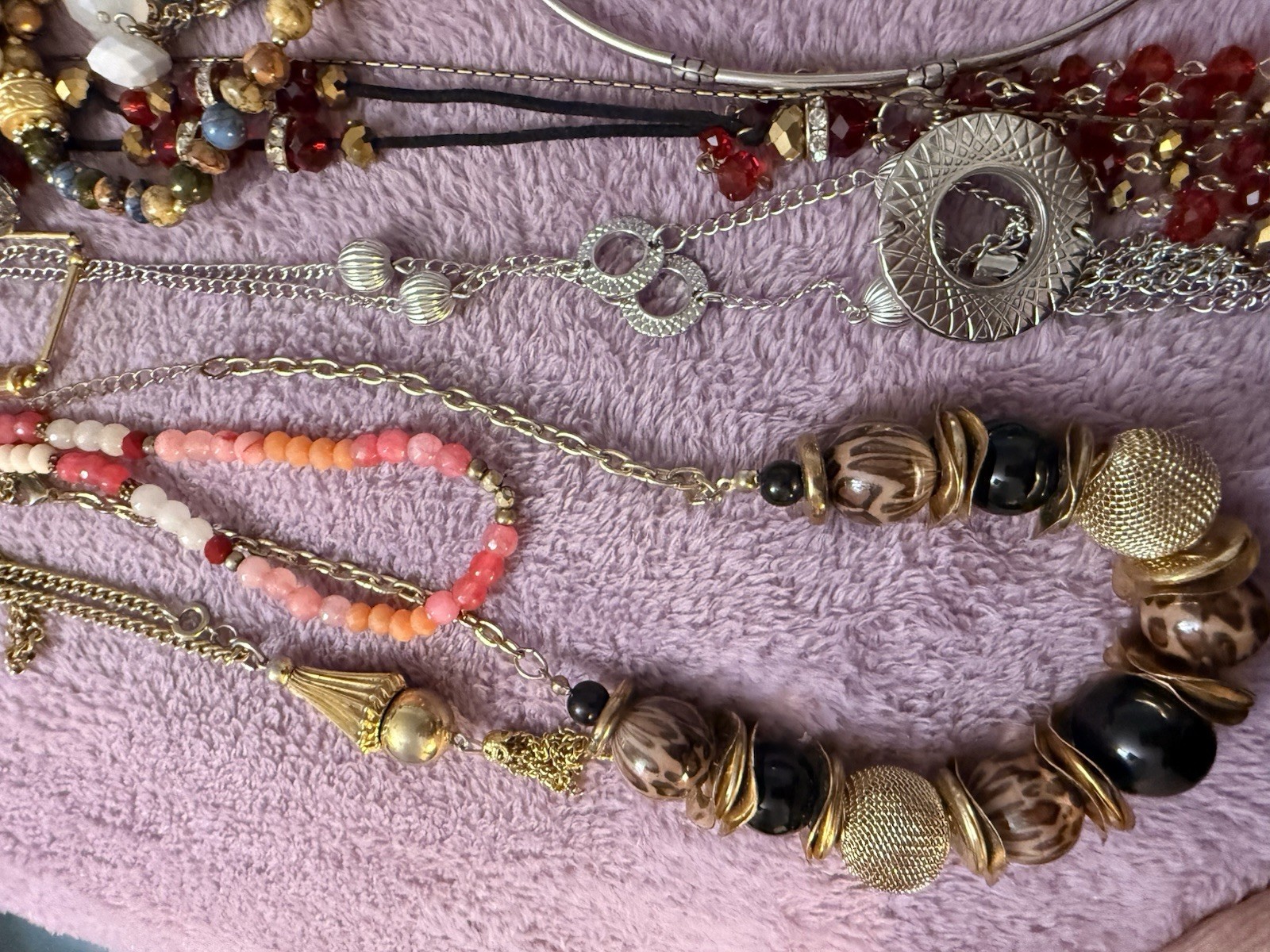 50 Plus Necklaces.All wearable.Stones, Glass, Resin, Plastic,Shell. Lot 1.
