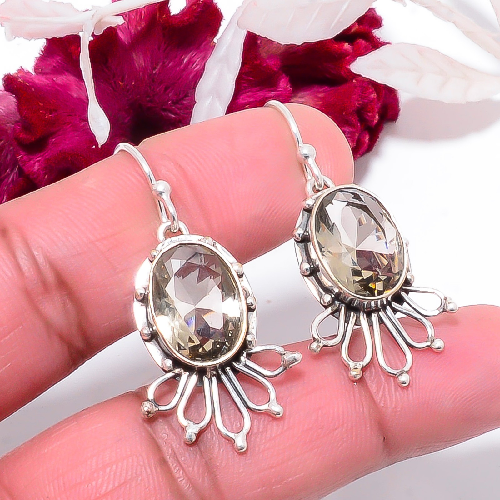 Smokey Designer Handmade 925 Sterling Silver Earring 1.64″ E83131