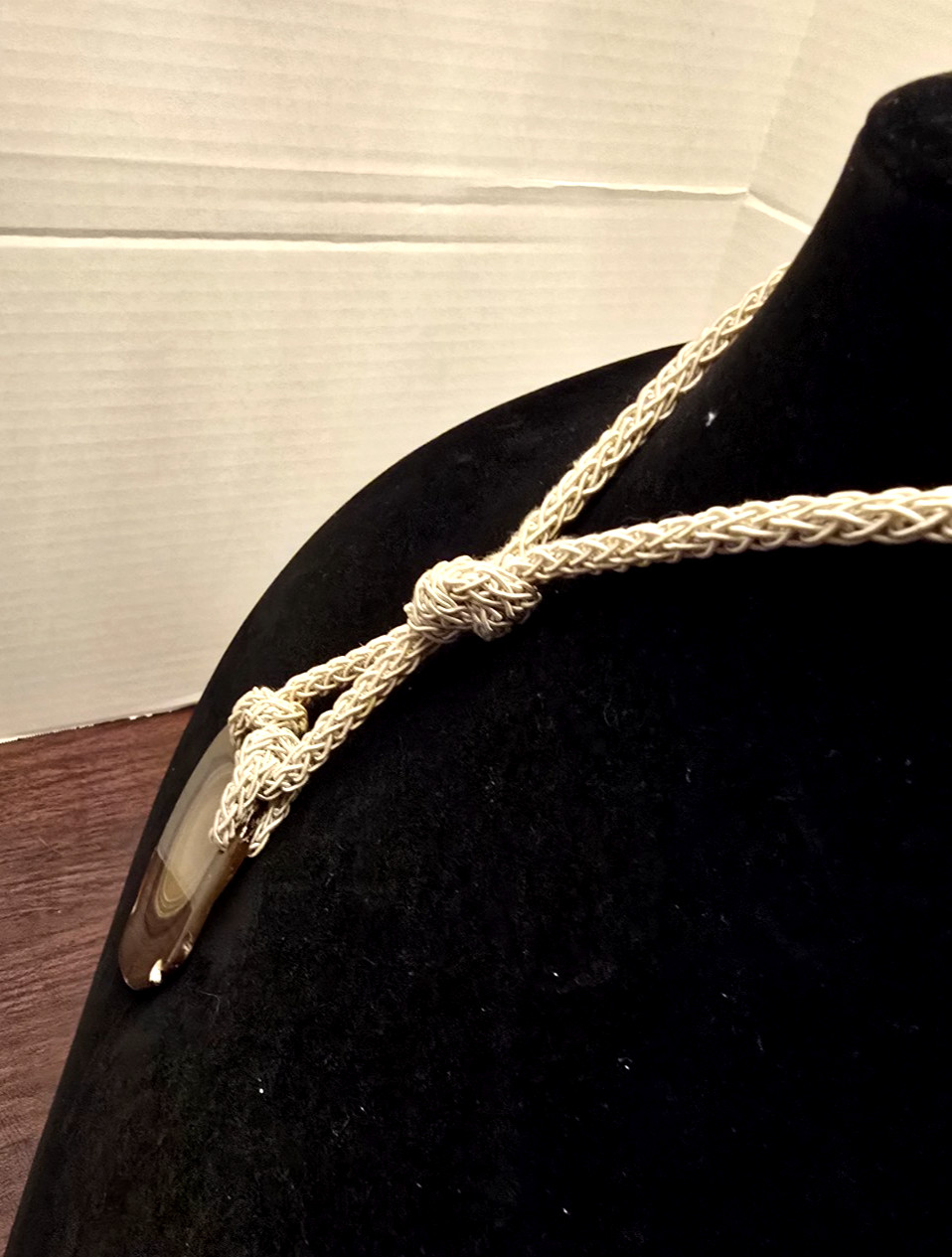 Natural Banded Agate Slice Pendant Necklace Polished Stone on Braided Cord Boho