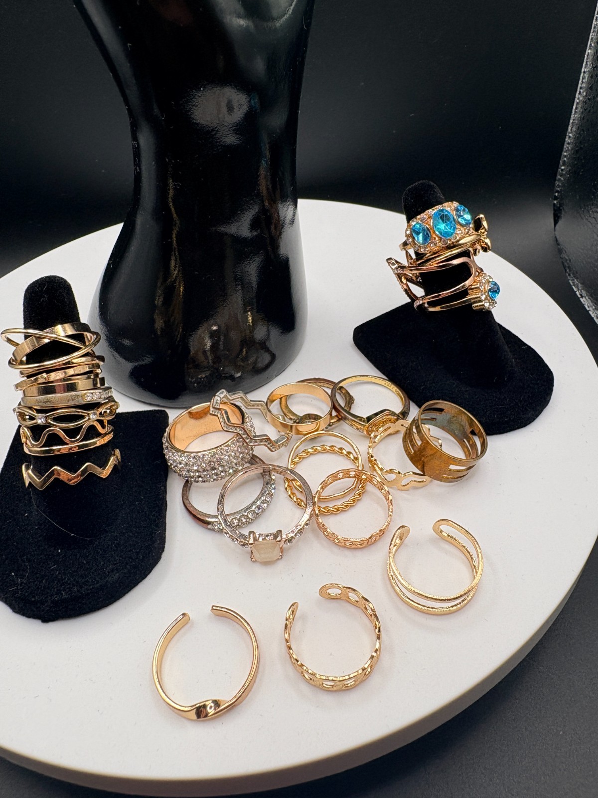 Gold Tone Fashion Ring Lot Rhinestone Statement Stack Midi Cocktail Various Size