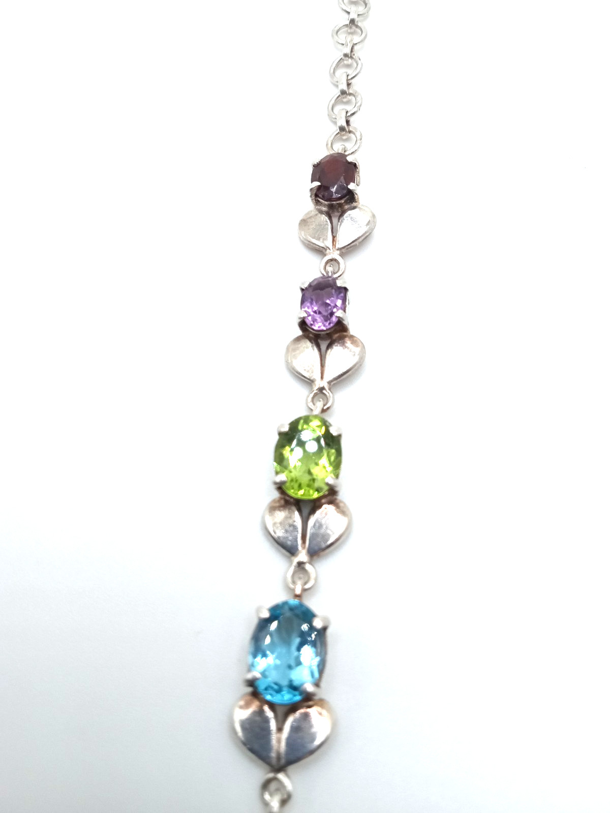 Vintage Sterling Silver Multi Gemstone 7 1/2 Inch Link Bracelet Lovely