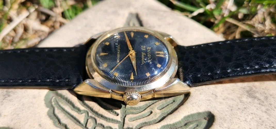 Vtg 1957 Bulova 23 Sunburst Men’s 31mm Watch 10BPAC Automatic Black Dial RGP!!!