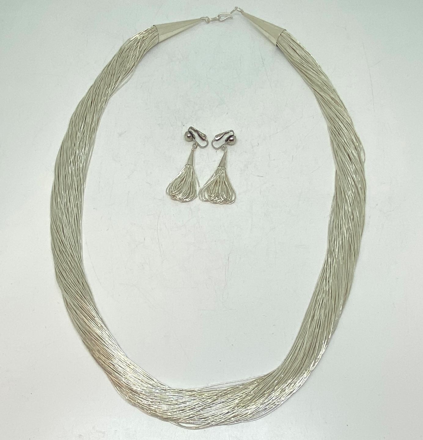 Sunshine Sterling Liquid Silver 100 Strand Necklace Earring Set N49