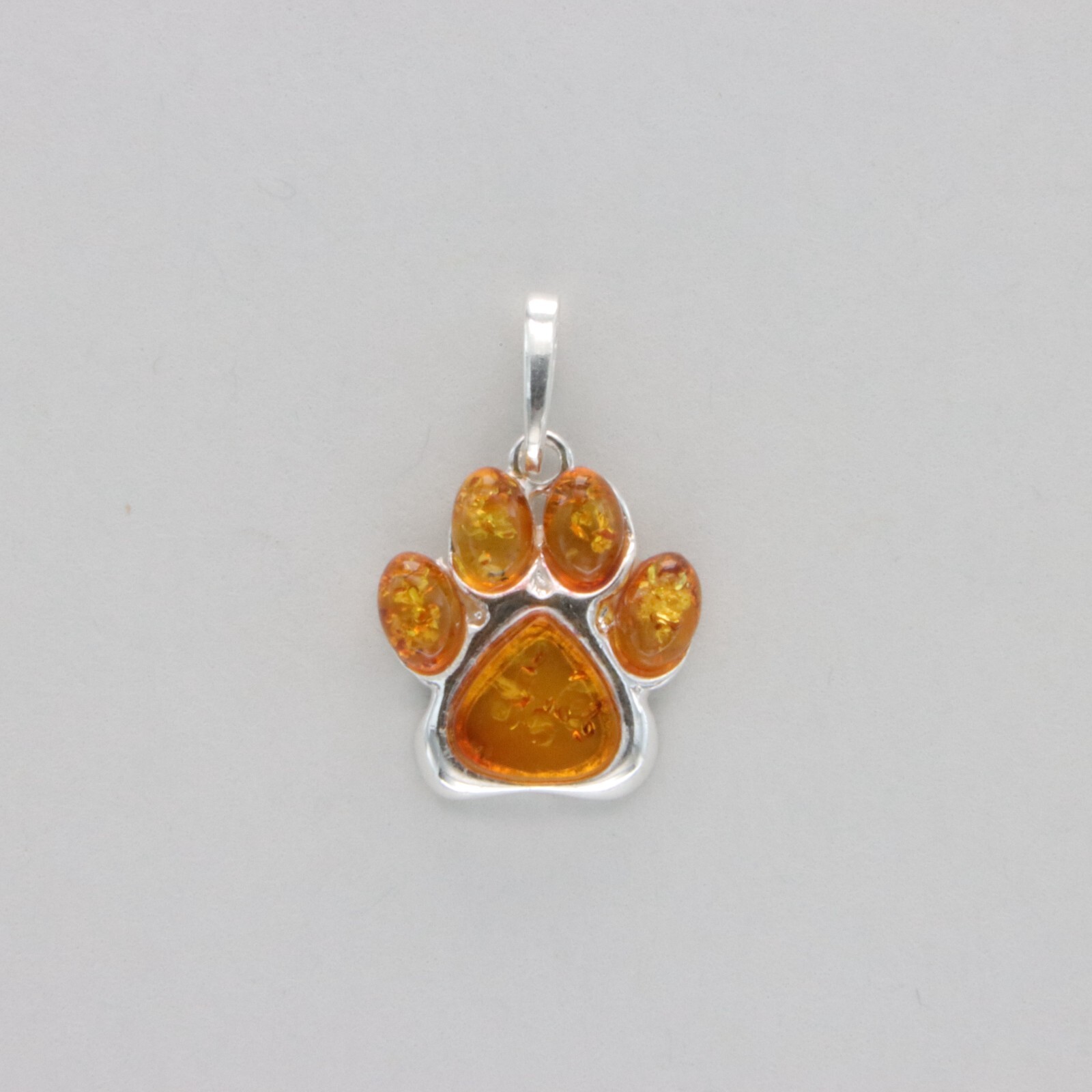 Cognac / Brown BALTIC AMBER Paw Pendant – 925 STERLING SILVER – Poland #4206e