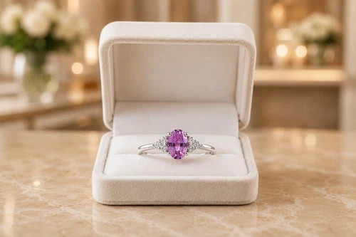 5.30 Ct Natural Pink Sapphire &Diamond Engagement Ring 14k Solid White Gold 6 7