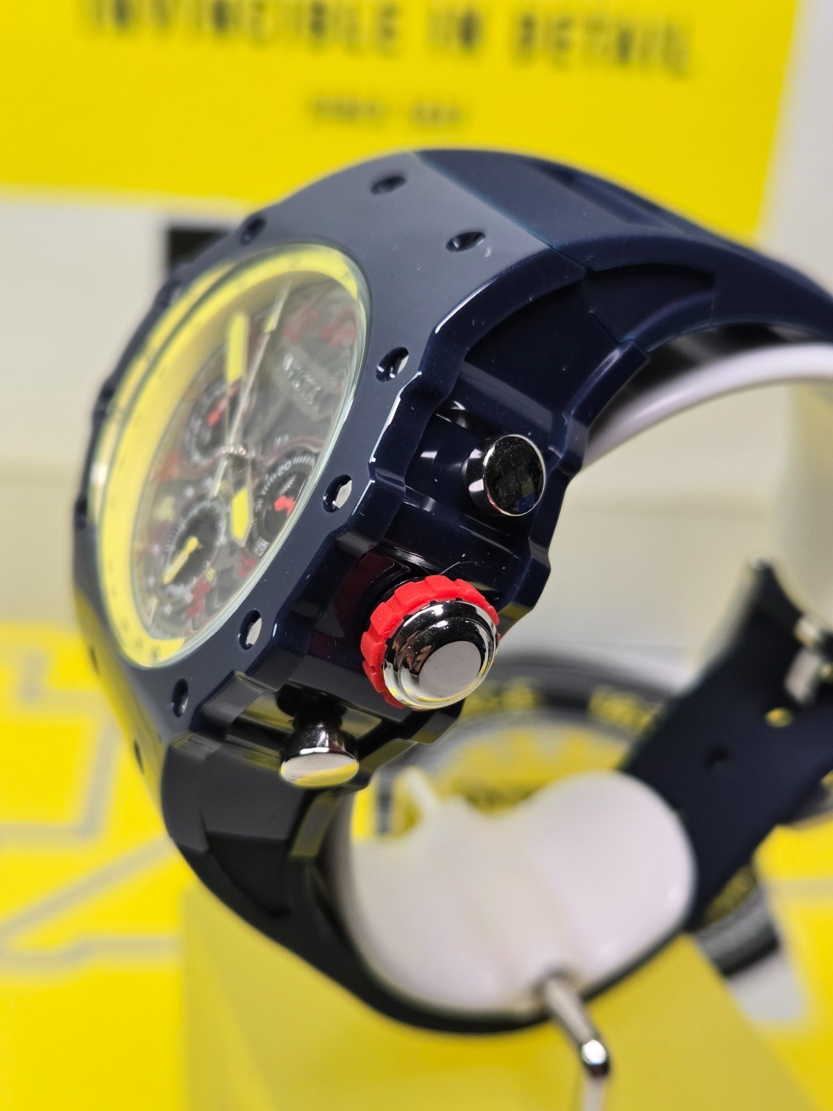 Invicta Racing Valyron Dark Blue/Yellow/Red 43.5mm Men’s Watch w/ Black Dial NEW